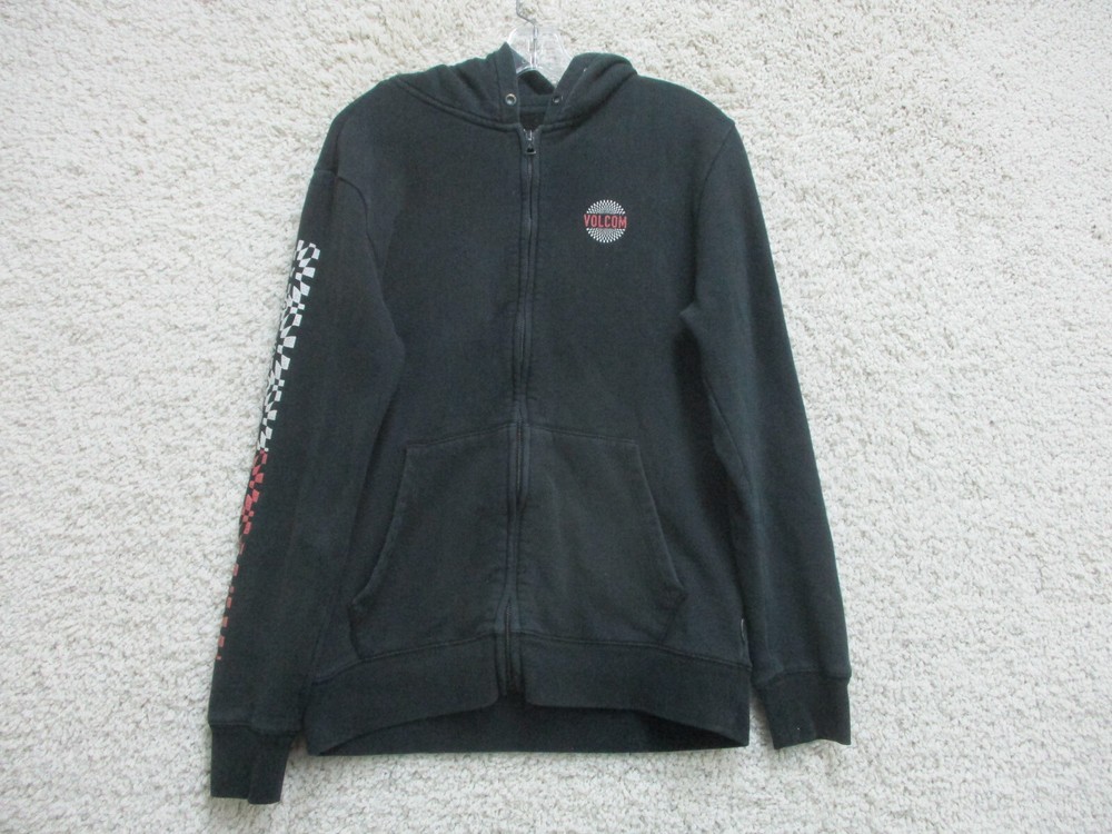 Volcom Sweater Medium Adult Black Hoodie Full Zip Pockets Casual Logo Mens M