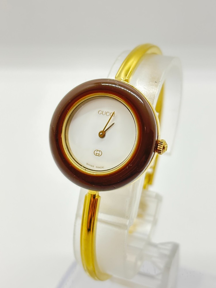 Vintage GUCCI Change Bezel Gold Brown Watch 11-12mm