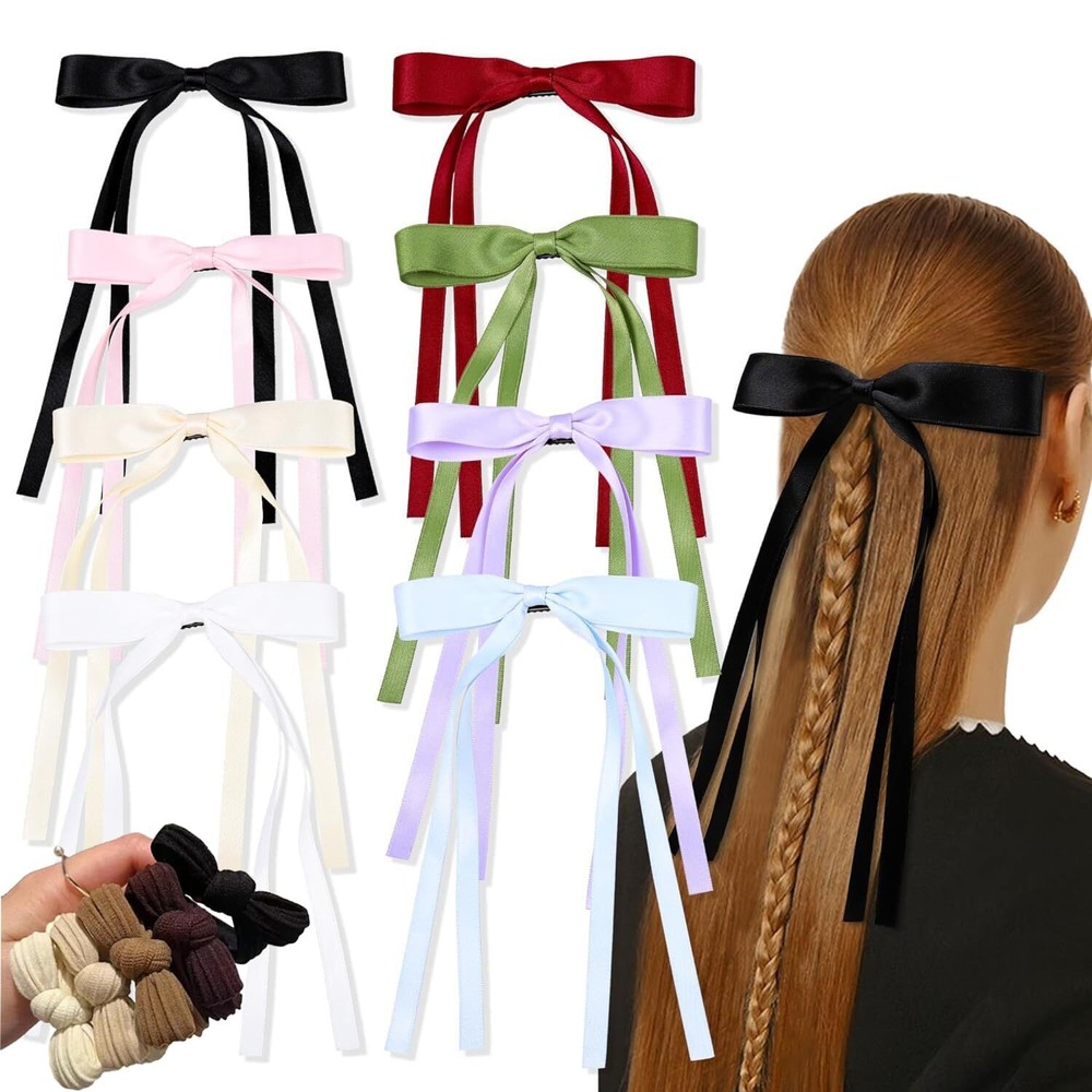8PCS Ribbon Bow Hair Clips French Style Hair Accessories for Teen Girls