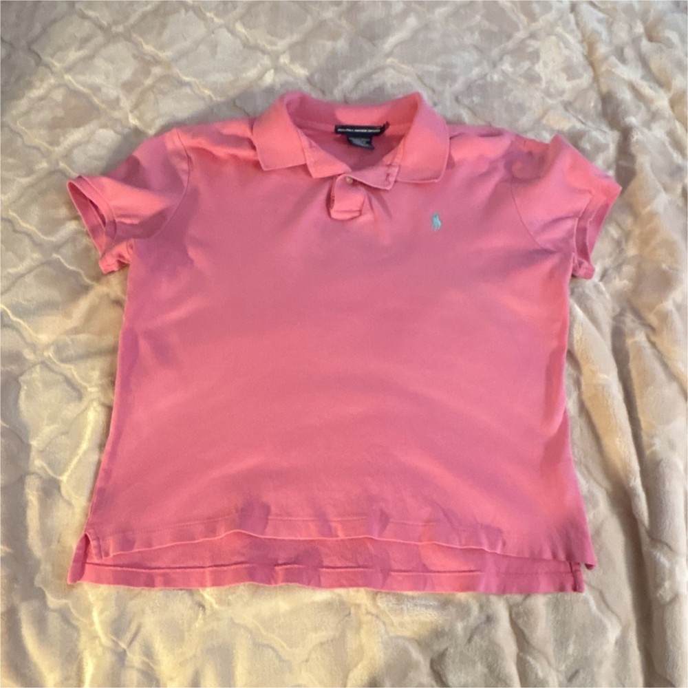 Ralph Lauren Sport Pink Button Embroidered Knit Polo Short Sleeve Women’s L