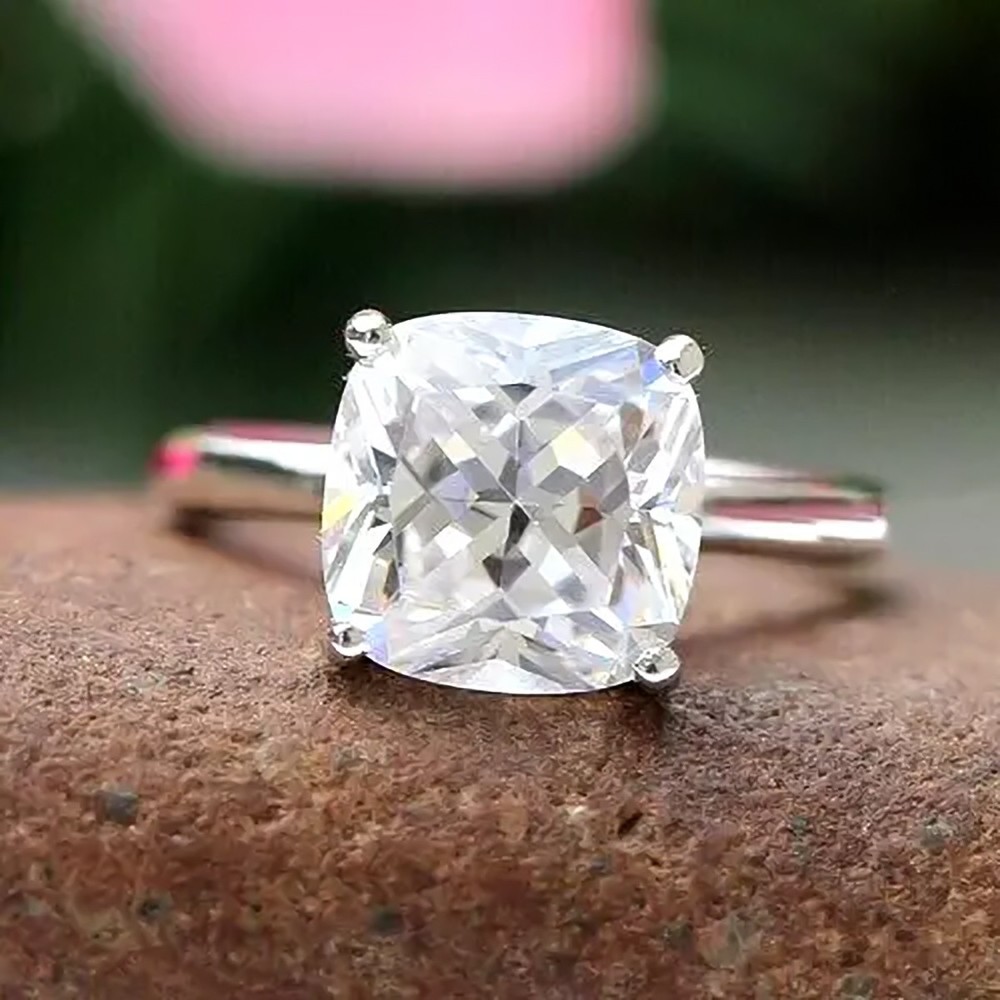 4.55 Ct Certified Cushion Cut Off White Diamond 925 Silver Ring Great Shine