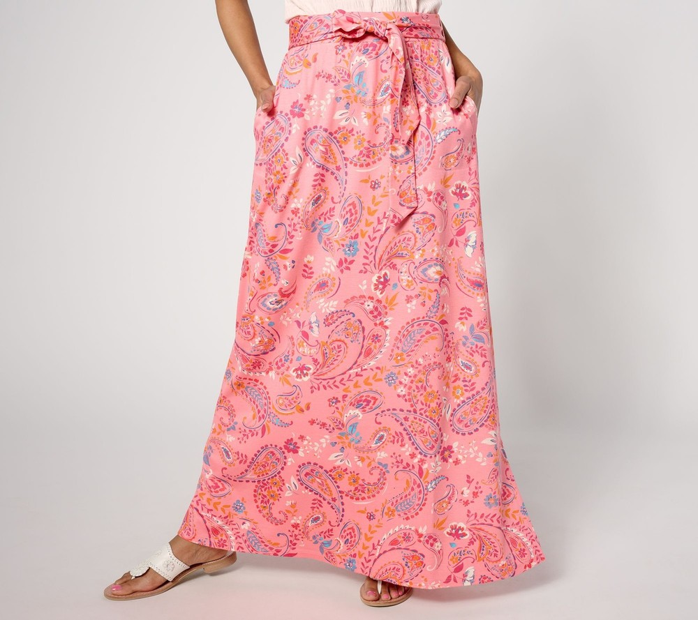 Denim & Co. Women's Skirt Sz XL Regular Printed Double Knit Jersey Pink A647403