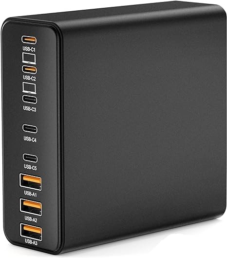 8-Port GaN USB C Charging Station 65W Fast Laptop Charger  