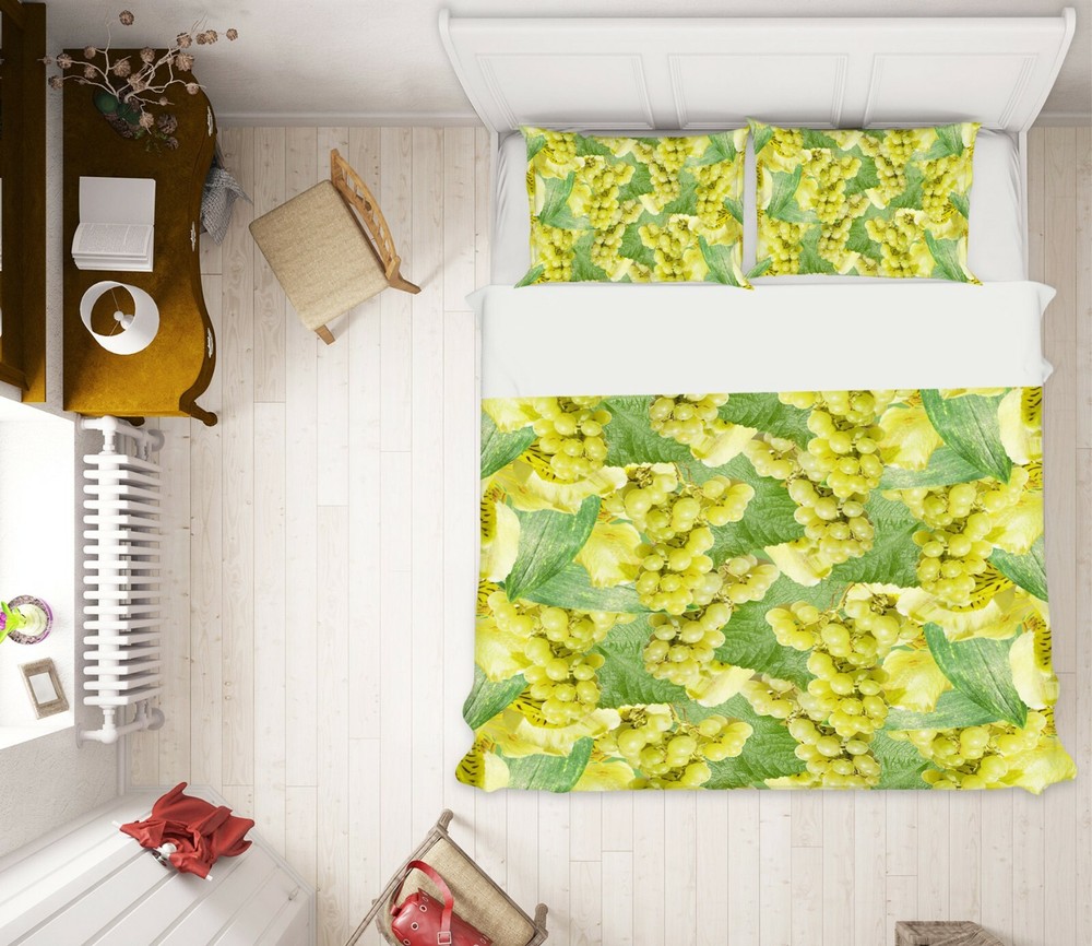 3D Fruit Grapes ZHUA735 Bed Pillowcases Quilt Duvet Cover Set Queen King Amy
