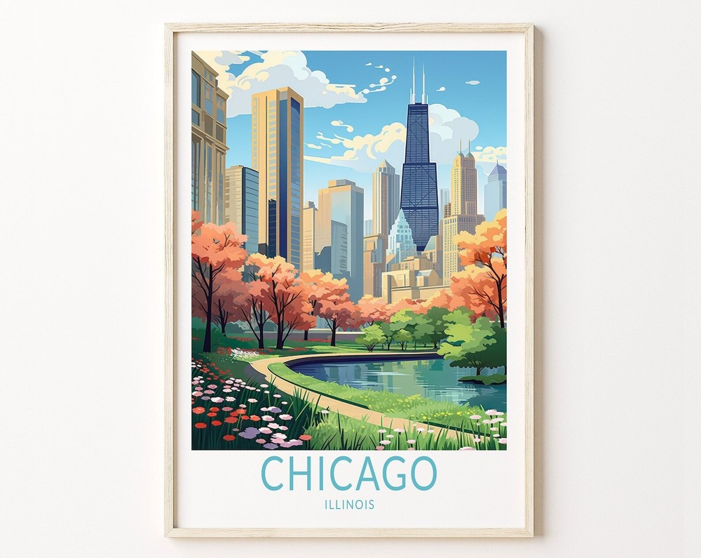 Chicago Travel Poster Chicago Poster Print Chicago City Wall Art Custom Travel