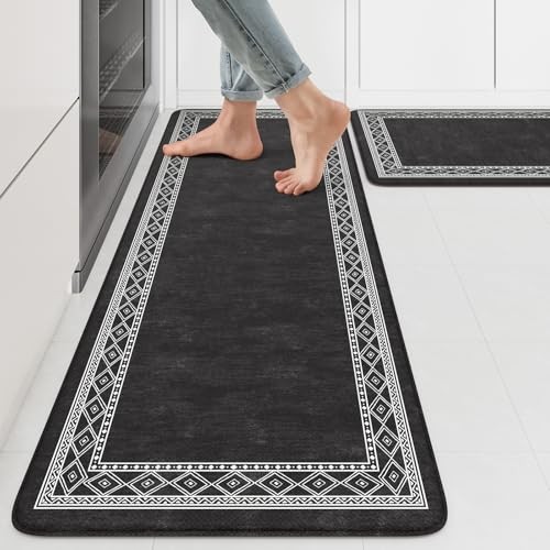 Anti Fatigue Kitchen Mat Set 17x47 & 17x29 Farmhouse Style Rugs