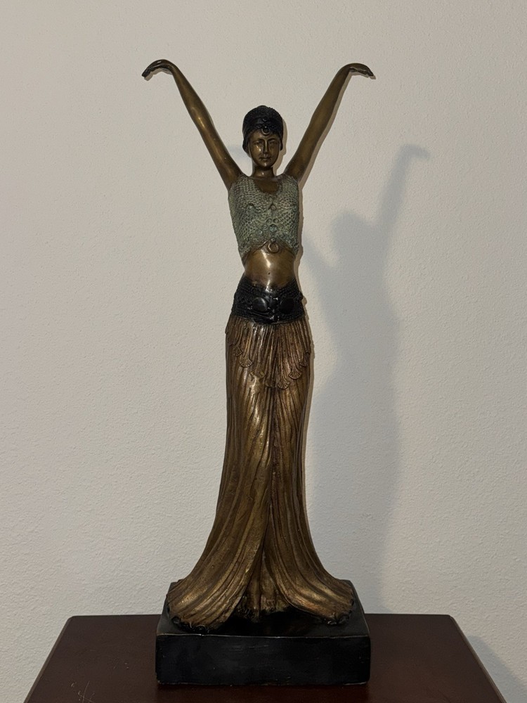 1980s Art Deco Bronze Lady Sculpture Vintage Home Decor