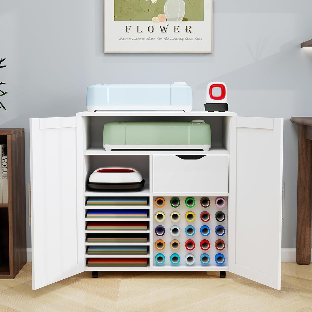 Craft Cart Storage Cabinet with Wheels for Cricut Organization