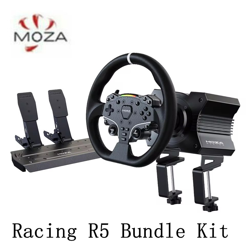 MOZA Racing R5 Bundle Kit with Force Feedback Wheel and Load Cell Pedals for Sim Racing