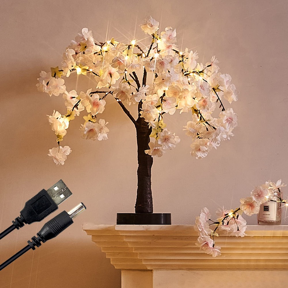 Lighted Bonsai Tree with Cherry Blossom Branches 40 LED 18IN Japanese Room De...