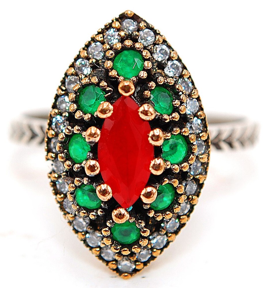 3CT Treated Ruby Sterling Silver Ottoman Empire Ring Size 8.5 H3-7