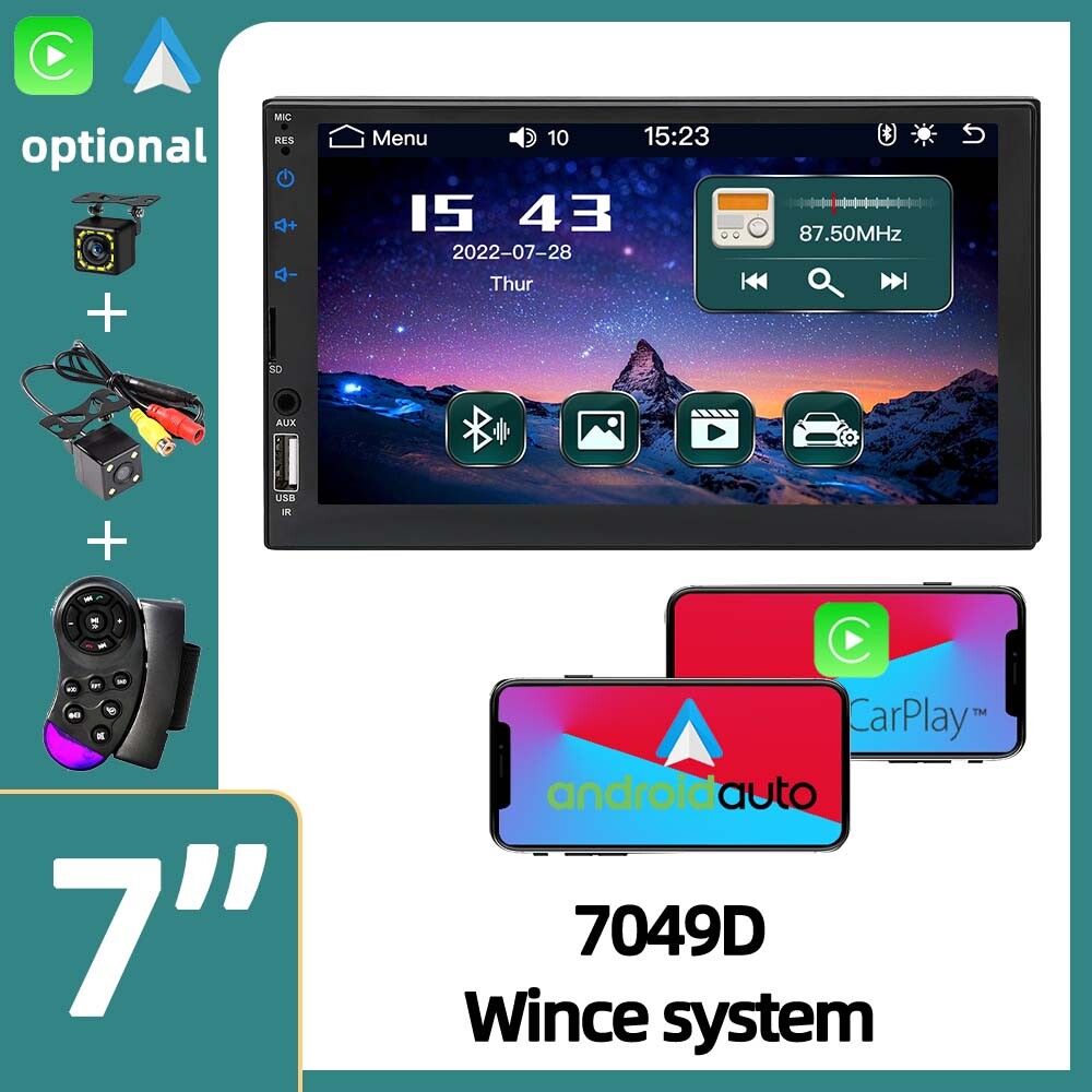 7 Inch Double 2 Din Car Stereo with Apple CarPlay Bluetooth USB AUX TF-image