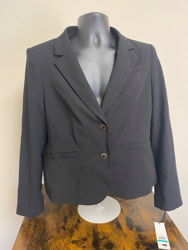 Calvin Klein Women Black Lapel Collar Single Breasted Torn Blazer Coat Sz 16 NWD
