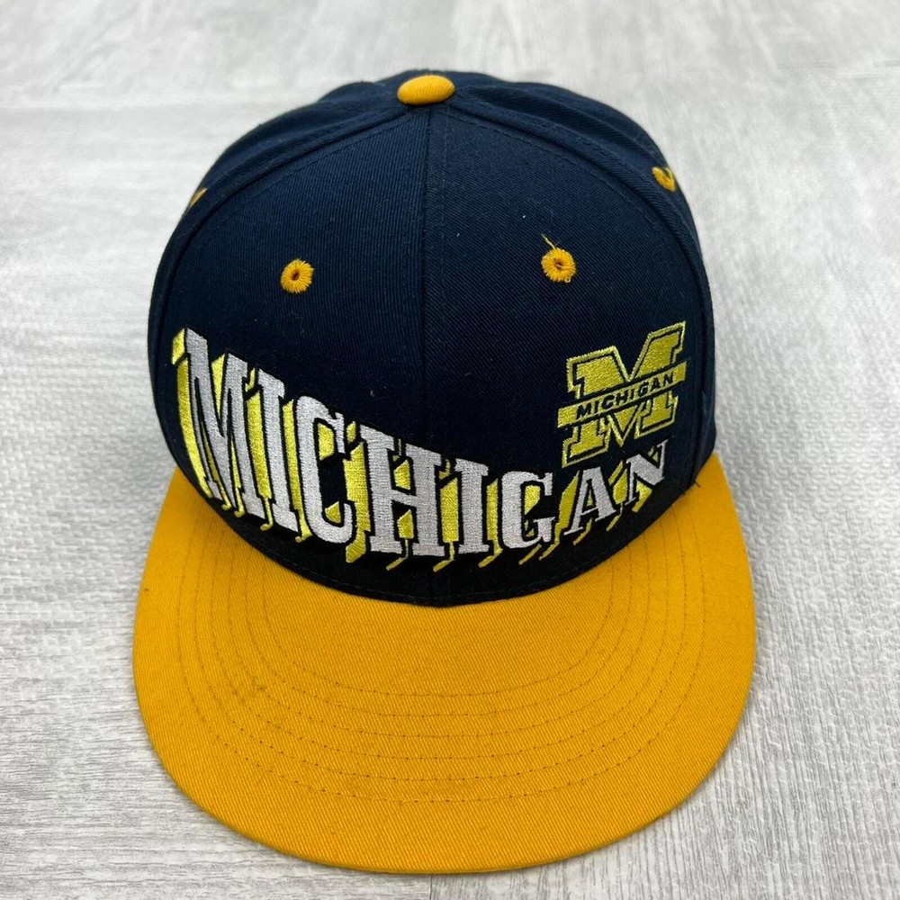 Vintage 90s Michigan Wolverines Snapback Hat Blue Yellow NCAA College Retro