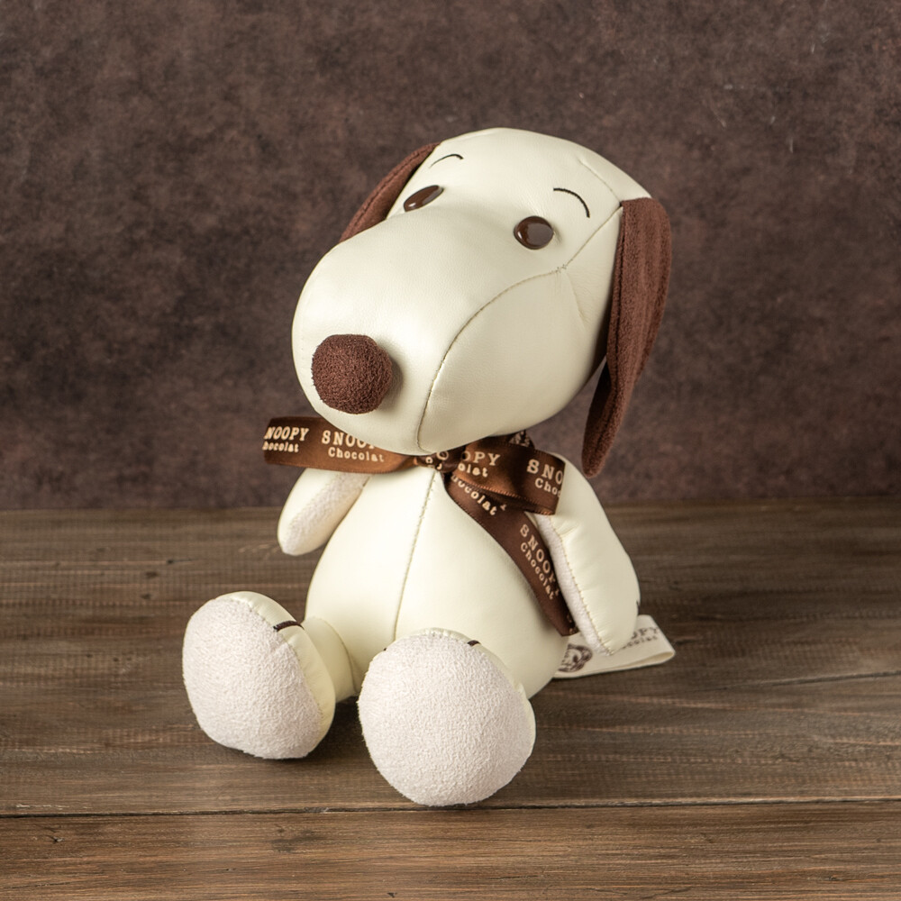 Snoopy Chocolate PU Leather Stuffed Toy White Brown Limited Edition 18.5cm Height