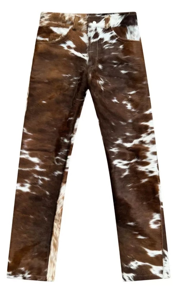 Men's Soft Genuine Cowhide Leather Casual Jeans Pants