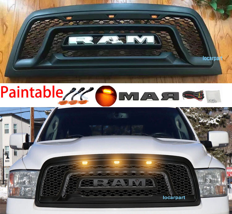 For Dodge Ram 2500 Grill 2010-2018 Honeycomb Bumper Grille w/Letter+3LED Black