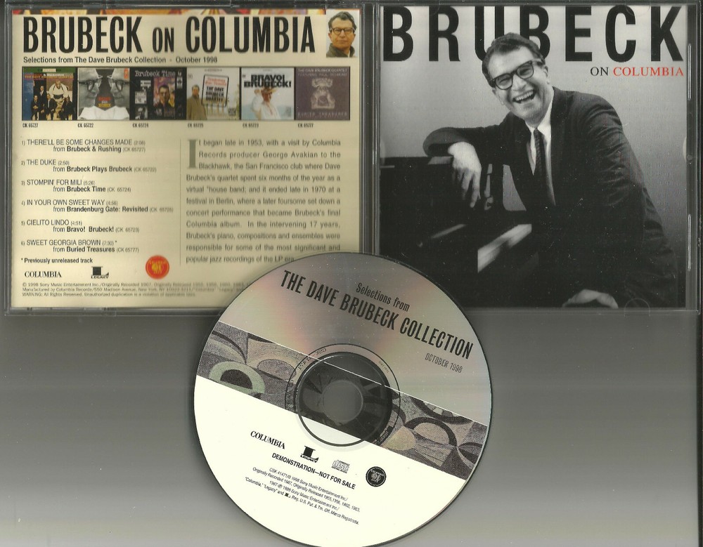 DAVE BRUBECK Rare 1998 COLUMBIA CATALOGUE SAMPLER w/ UNRELEASED TRK PROMO CD