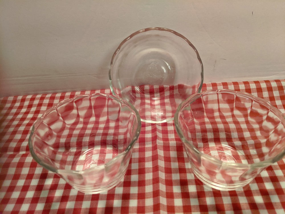 FIRE-KING Custard Cup Cups Clear Glass Scalloped Edge 2 sizes Lot of 3 USA