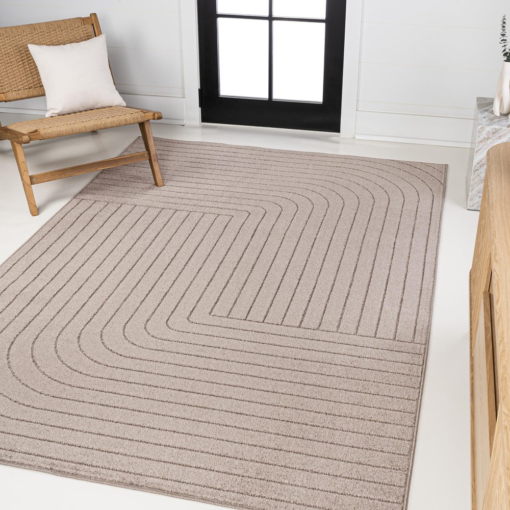 SCN101C-3 Odense High-Low Minimalist Geometric Rug 3x5 ft in Light Taupe