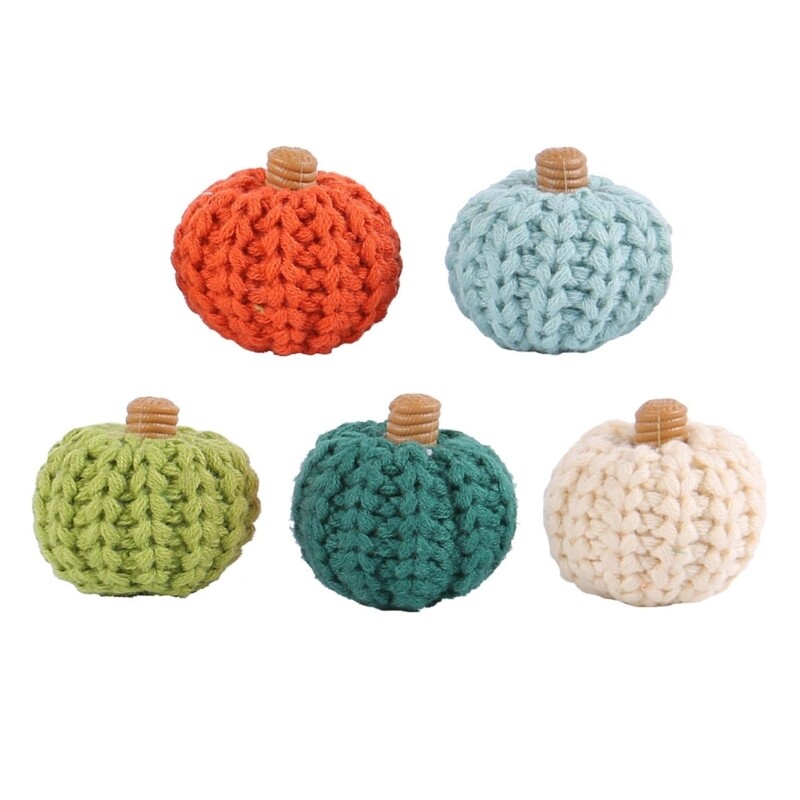 Decorative Small Pumpkins Crocheted Vegetable, Knit Craft for Autumn Displays