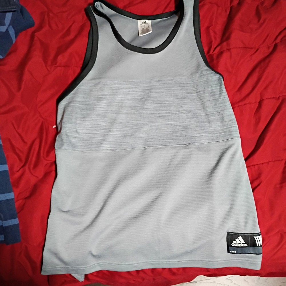 Adidas Men’sBasketball Tank JerseyGray Sleeveless PerformanceMeshAthleticShirt L