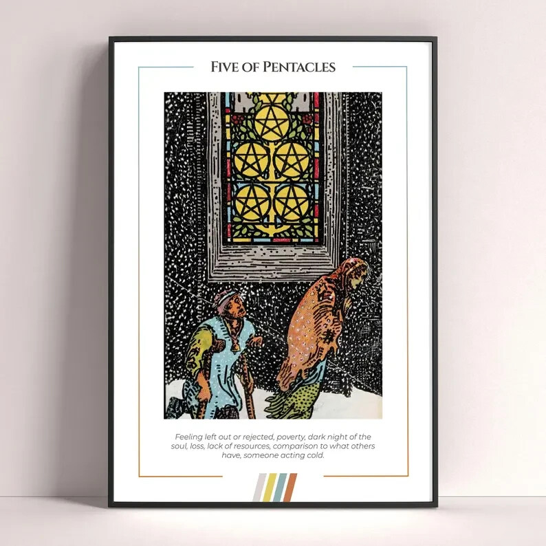 Five of Pentacles Tarot Card Art Print Digital Download Tarot Poster