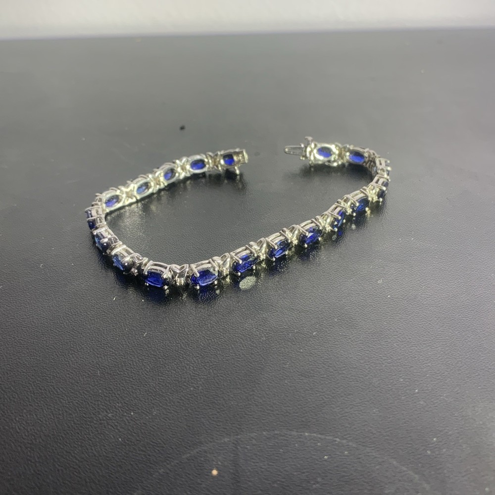 7x5mm 925 Sterling Silver Natural Blue Sapphire Tennis Bracelet Christmas Gift for Her  