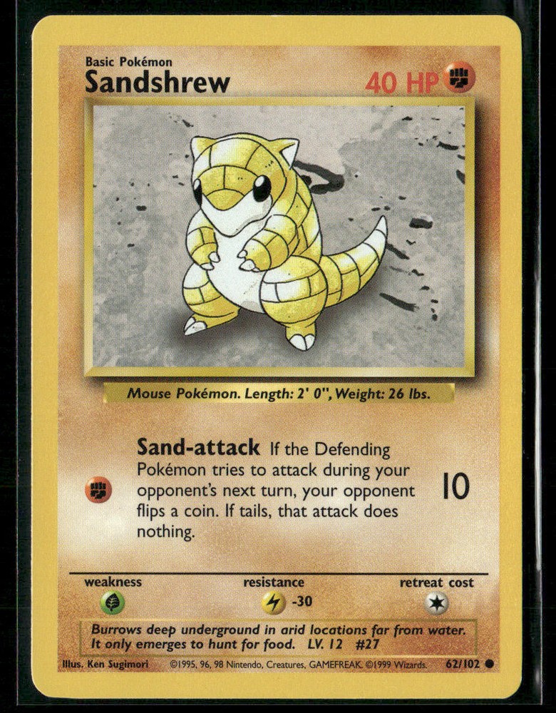1999 Pokemon TCG Sandshrew #62/102 First Edition Holo Rare