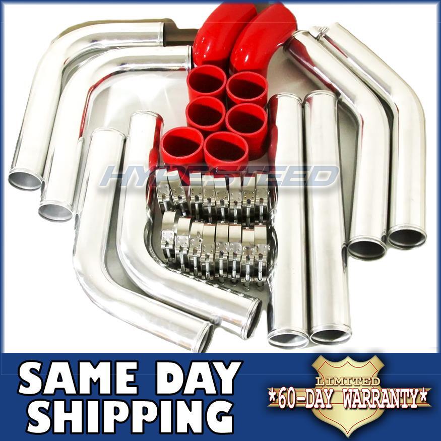2.5 Inch Turbo Intercooler Piping Pipe with Red Silicone Hose and 8 Clamps
