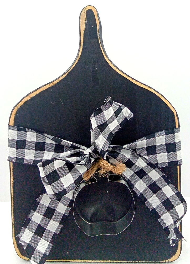Cutting Board Paddle Painted Wood Black Apple Cookie Cutter Buffalo Plaid Bow