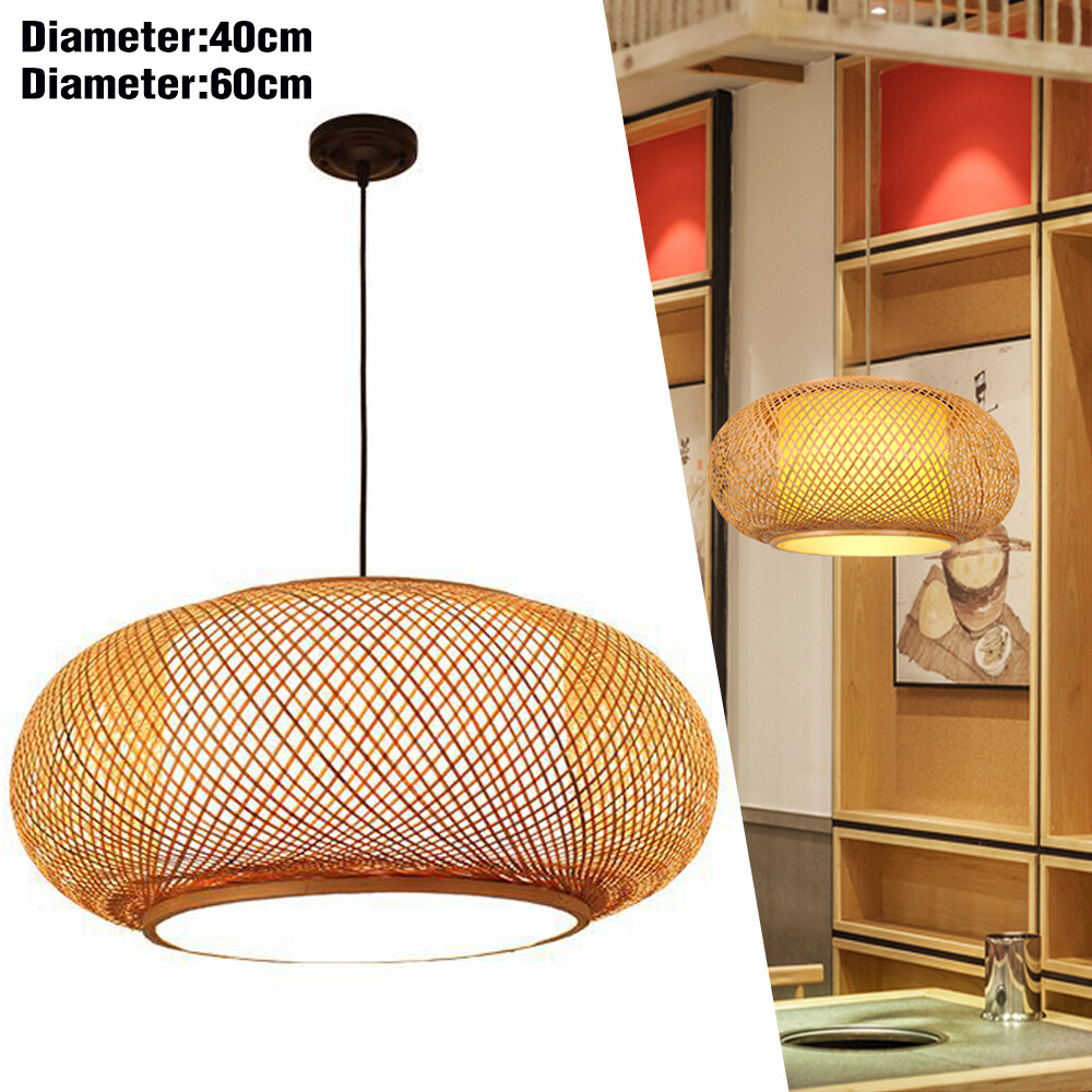 Vintage Bamboo Wicker Rattan Pendant Light  40/60cm Hanging Ceiling Lamp Fixture