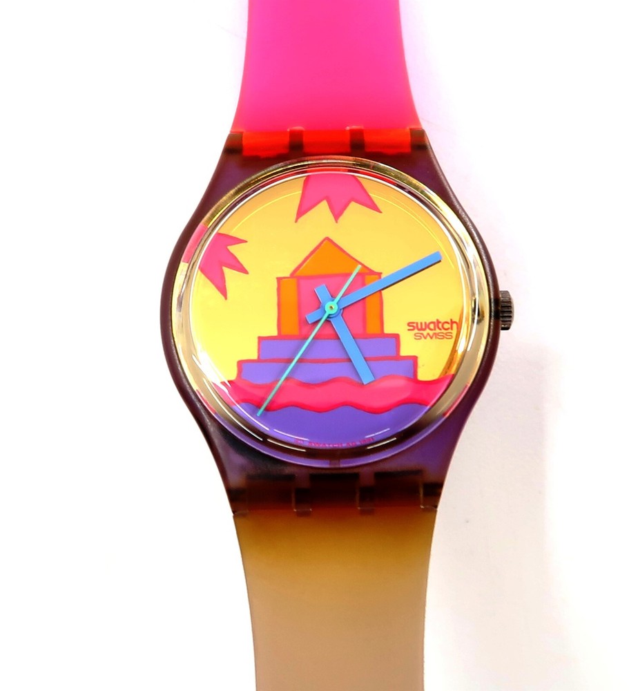 1991 Swatch Pink Avis GV105 Vintage Men's Watch NOS with Case
