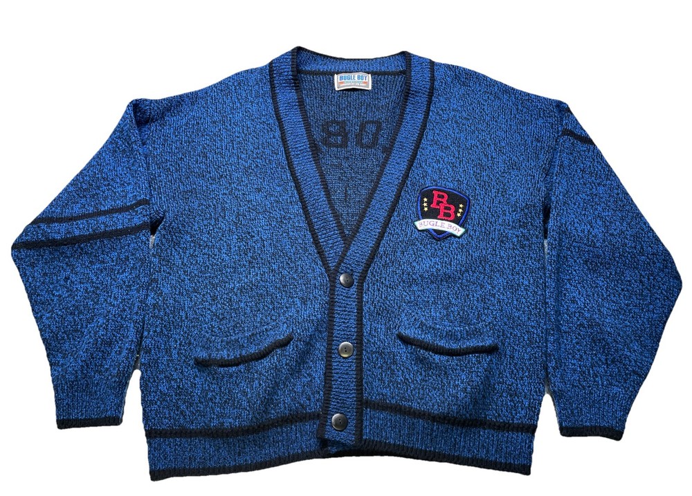Bugle Boy Global Challenge Varsity Cardigan Sweater Blue Men's Large Embroidered