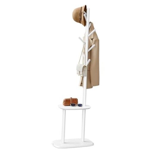 8-Tier Cloud White Free-Standing Coat Rack with Double Shelves