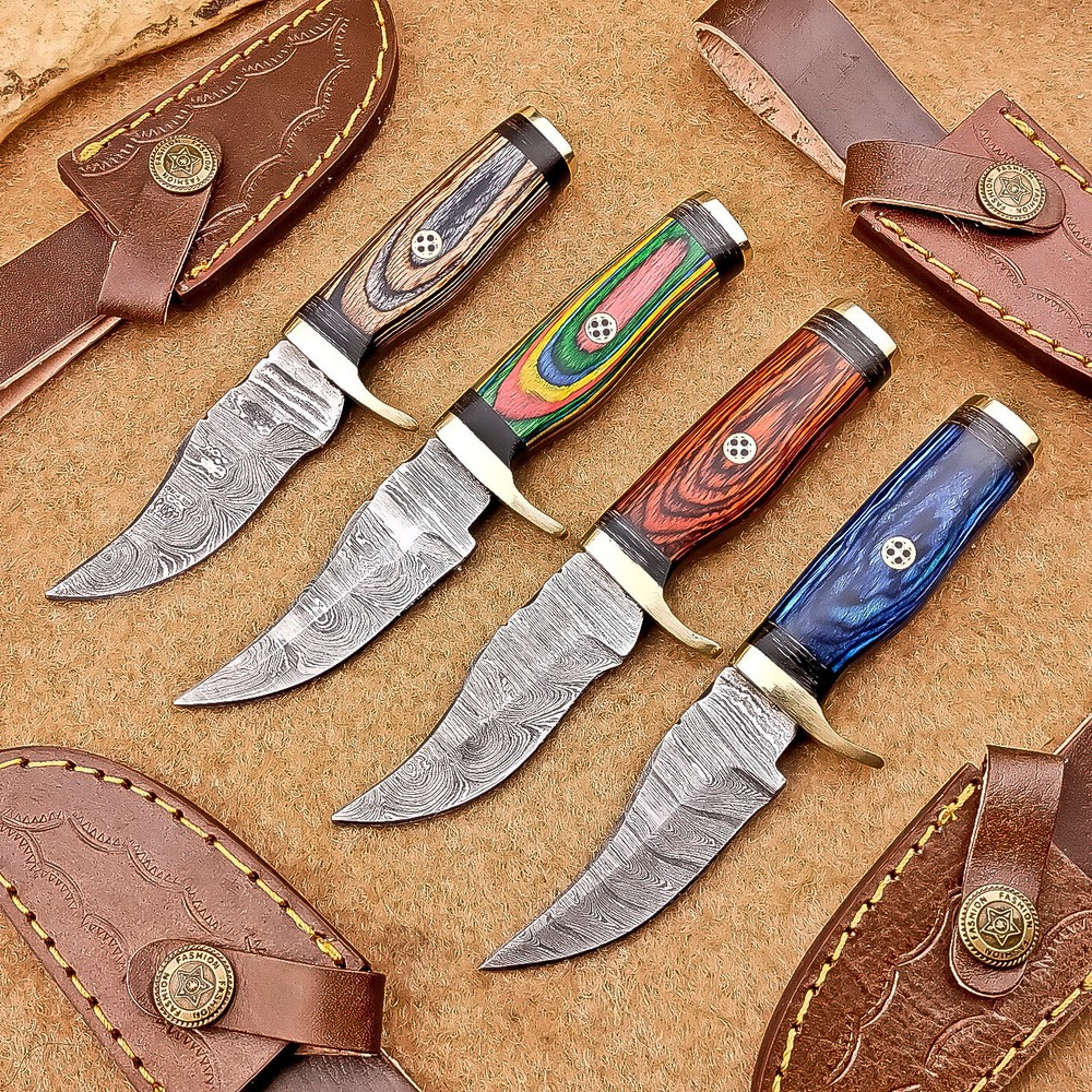 4-Piece Damascus Steel Skinner Knife Set with 6-Inch Blades and Leather Sheath IT-1141
