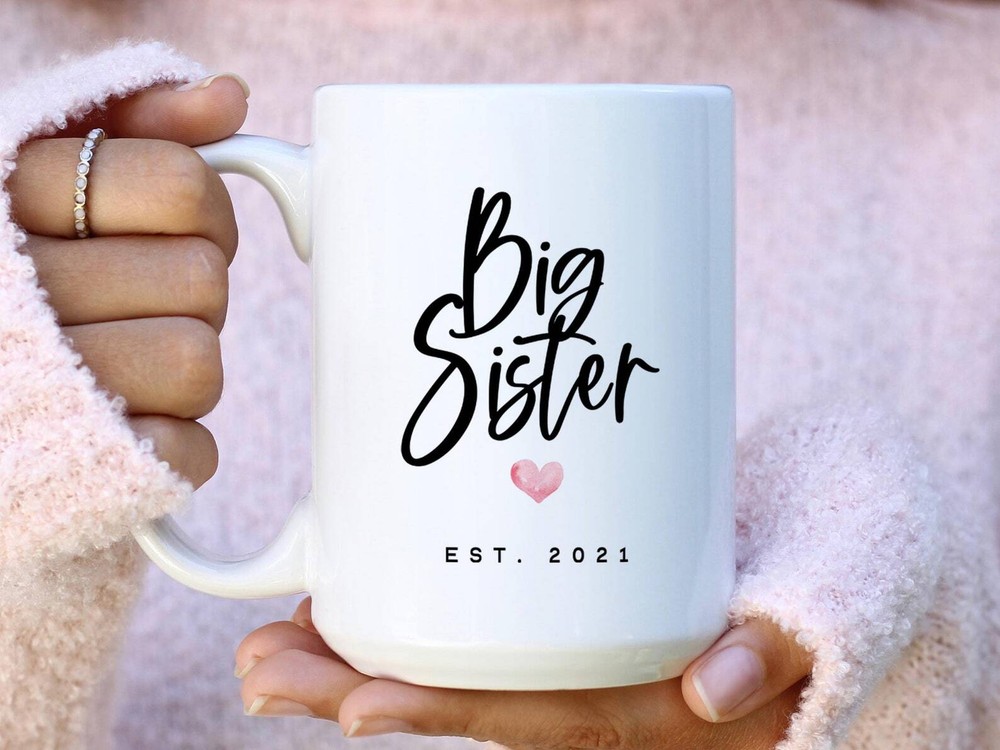 Big Sister Est 2021 Coffee Mug Pregnancy Announcement Coffee Mug Custom Gift To