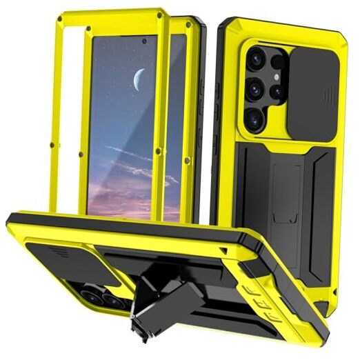 for Galaxy S24 Ultra Metal Case, S24 Ultra Full Body Phone Cover with yellow