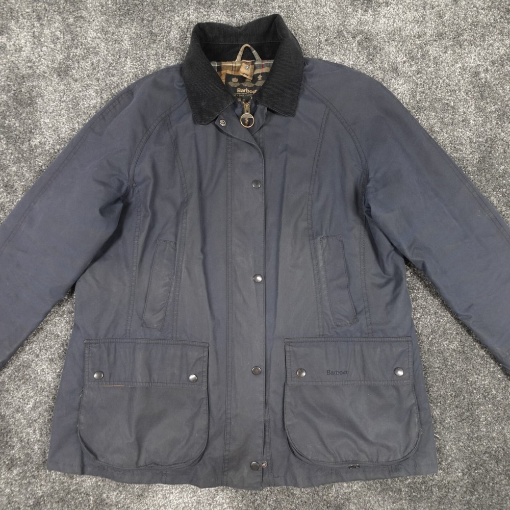 Barbour Beadnell Wax Jacket Womens Size 18 Blue NO HOOD