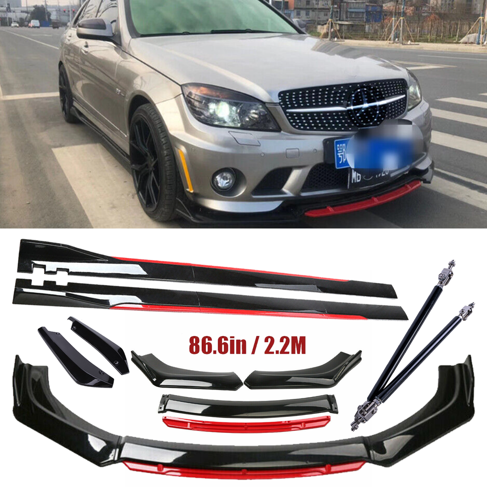 For Mercedes-Benz Front Bumper Lip Spoiler Splitter Side Skirt Glossy Black
