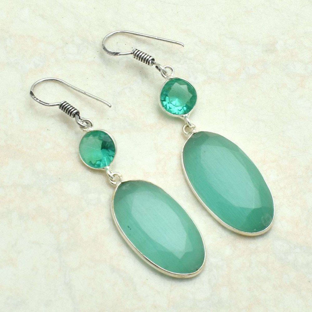 Cat Eye Apatite Handmade Drop Dangle Earrings Jewelry 2.04