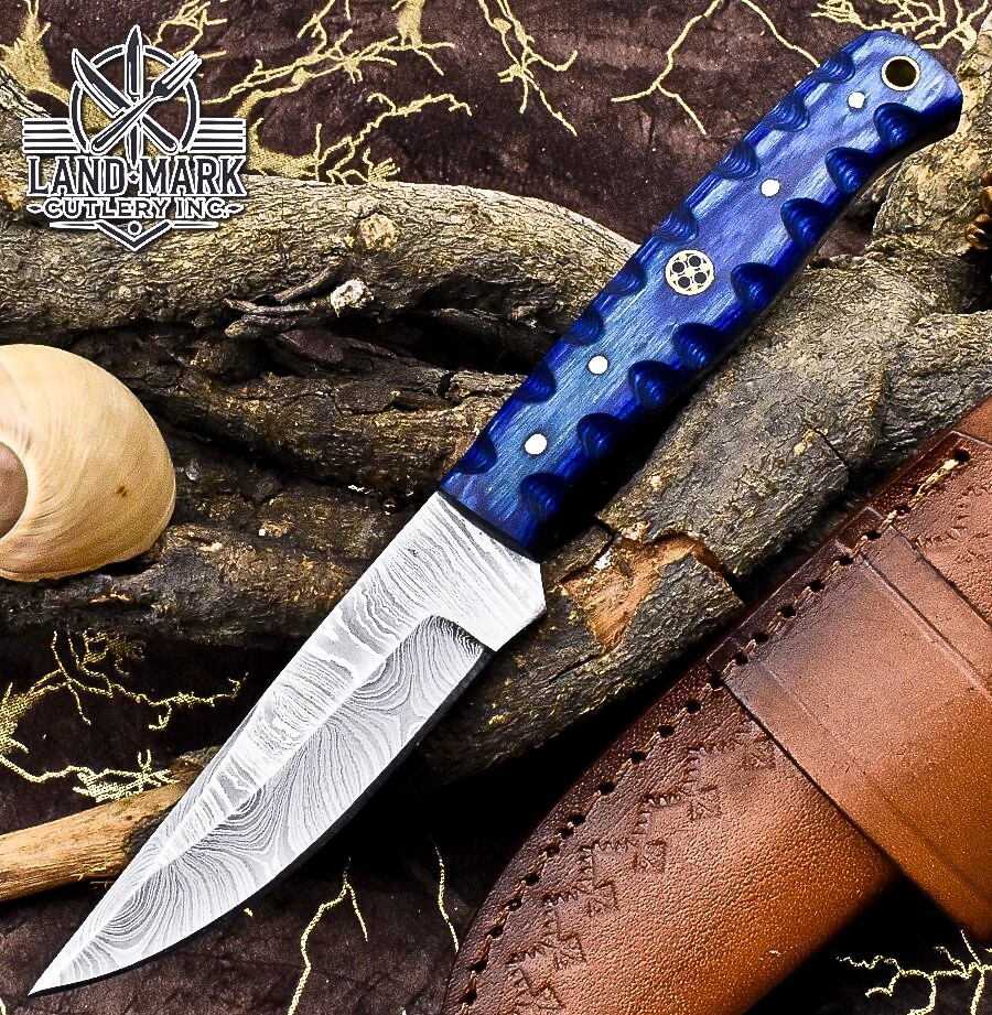 Custom HANDMADE DAMASCUS STEEL HUNTING SKINNER KNIFE WITH HARD WOOD HANDLE