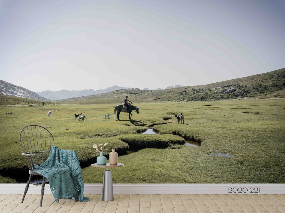 3D Sky Grassland Horse Dog Landscape Wall Murals Wallpaper Murals Wall Sticker
