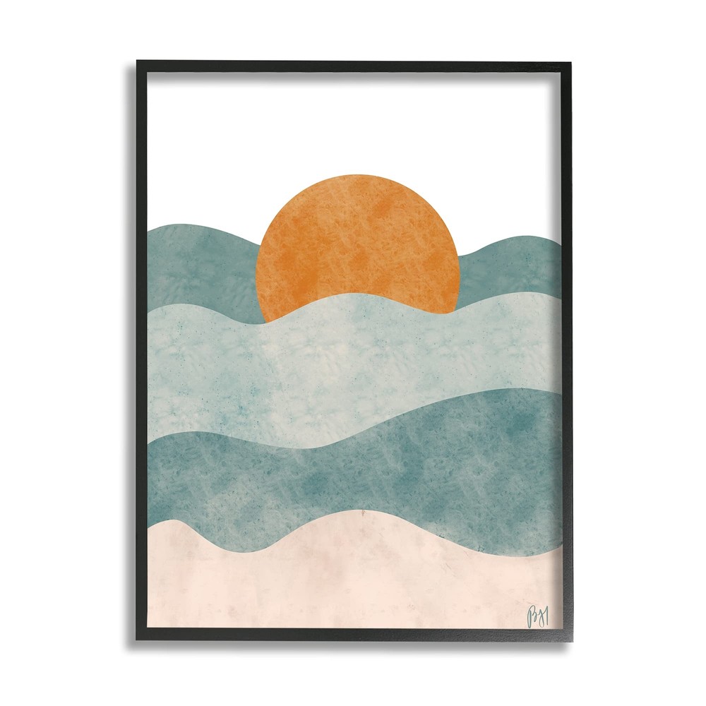 Abstract Beach Sunrise Layered Shape Ocean Waves, Designed by Birch&Ink Black...