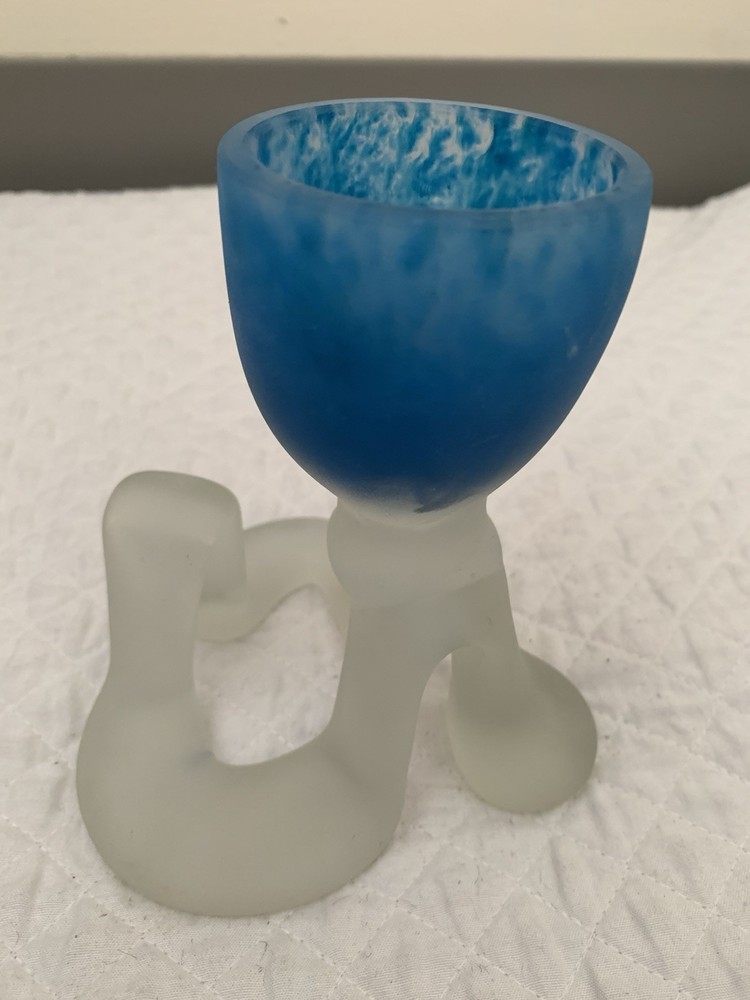 Marbled art glass candleholder with unique pedestal handcrafted in Poland