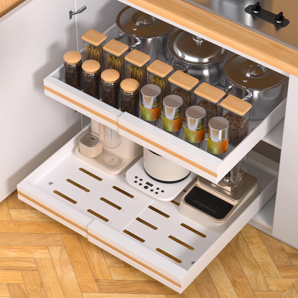 PETISAL 2 PACK Pull Out Cabinet Organizer|Metal Heavy Duty Slide Out Drawers ...