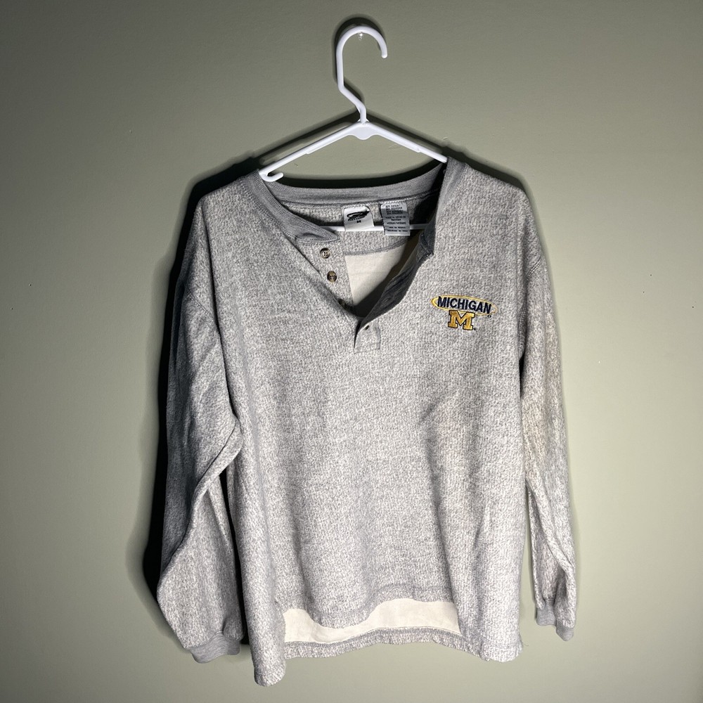 Vintage Michigan Wolverines Pro Edge Sweater Mens M Gray Crew Neck Long Sleeve