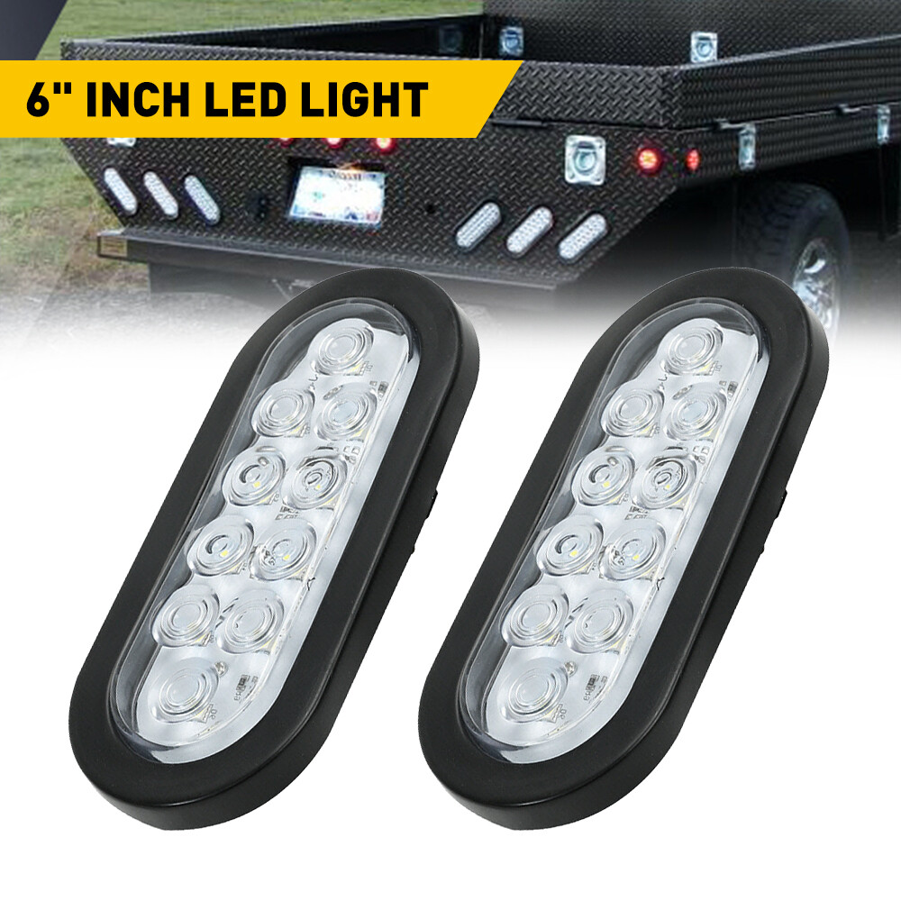 2-Pack 6 Inch Oval White 10 LED Brake Turn Tail Lights for Trucks and Trailers