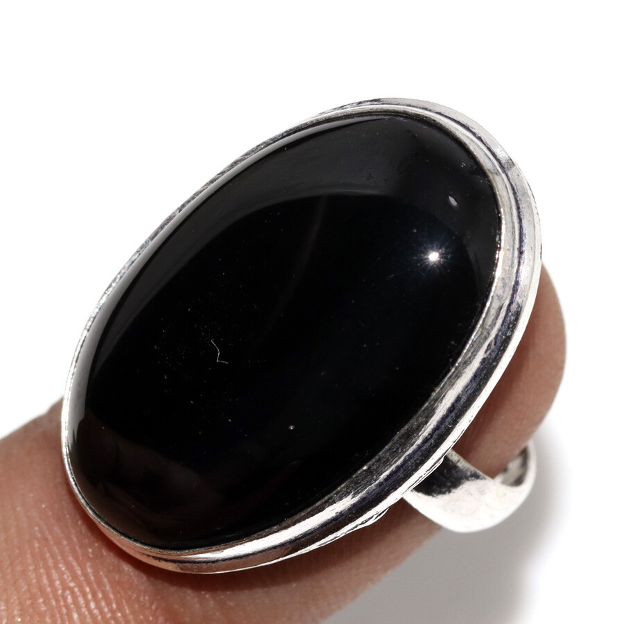 Black Onyx 925 Silver Plated Gemstone Handmade Ring US 6.5 Ethnic Gift JW