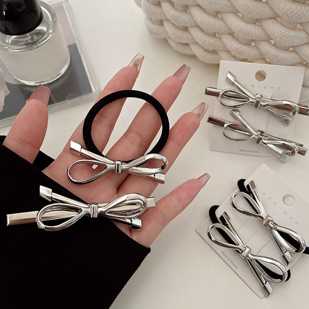 Women's Alloy Bow Elastic Scrunchies Hair Rope with Side Clip